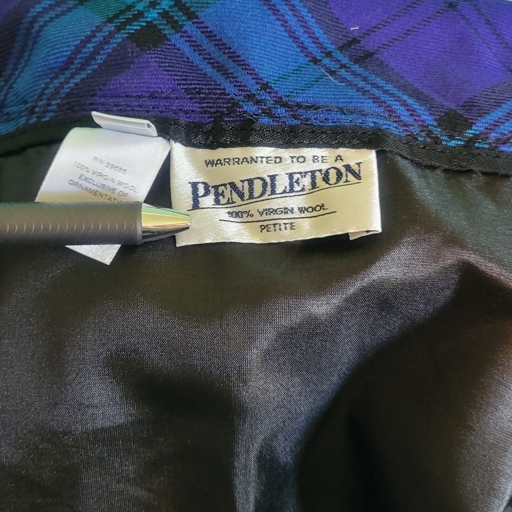 Vintage Petite Pendleton Blue & Purple Pleated Pencil Skirt - Picture 4 of 6